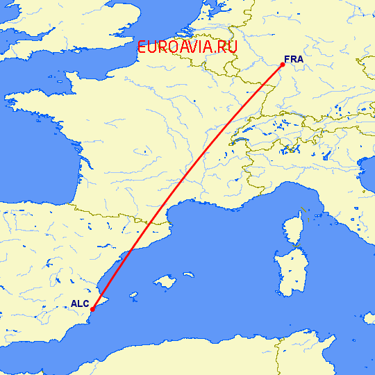 перелет Франкфурт на Майне — Аликанте на карте