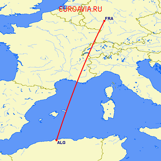 перелет Франкфурт на Майне — Алжир на карте