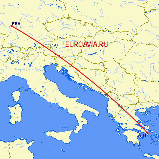 перелет Франкфурт на Майне — Афины на карте