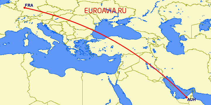 перелет Франкфурт на Майне — Абу Даби на карте