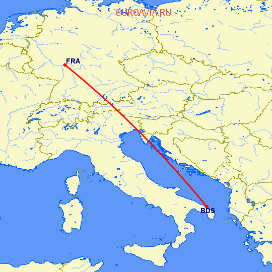 перелет Франкфурт на Майне — Бриндизи на карте