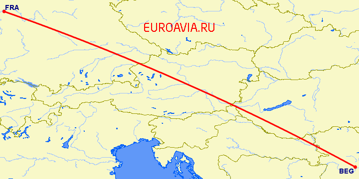 перелет Франкфурт на Майне — Белград на карте