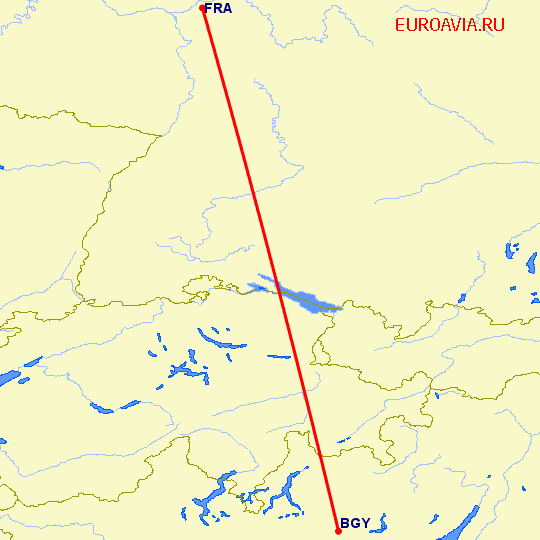 перелет Франкфурт на Майне — Бергамо на карте