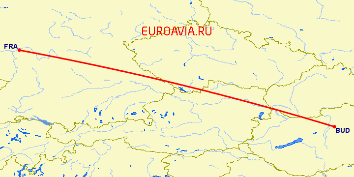 перелет Франкфурт на Майне — Будапешт на карте