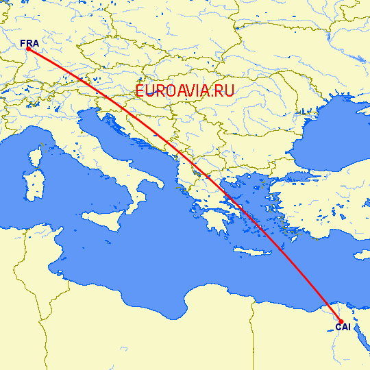 перелет Франкфурт на Майне — Каир на карте