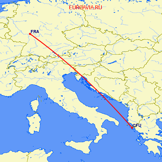 перелет Франкфурт на Майне — Керкира на карте