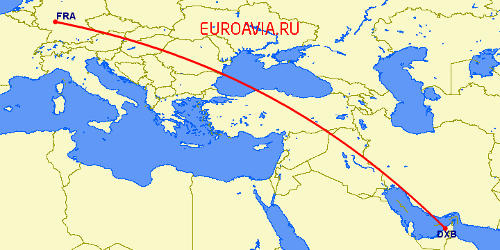 перелет Франкфурт на Майне — Дубай на карте