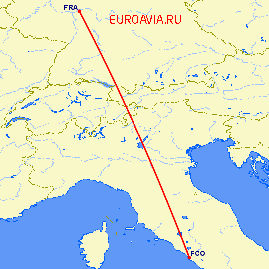 перелет Франкфурт на Майне — Рим на карте