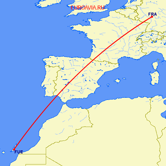 перелет Франкфурт на Майне — Пуэрто дель Росарио на карте
