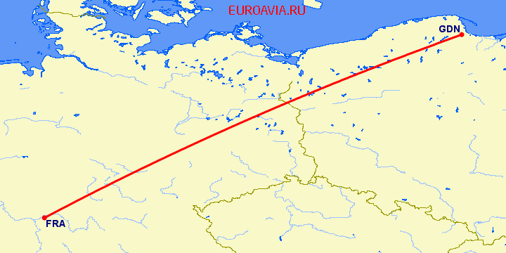 перелет Франкфурт на Майне — Гданьск на карте