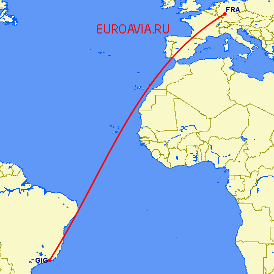 перелет Франкфурт на Майне — Рио-де-Жанейро на карте