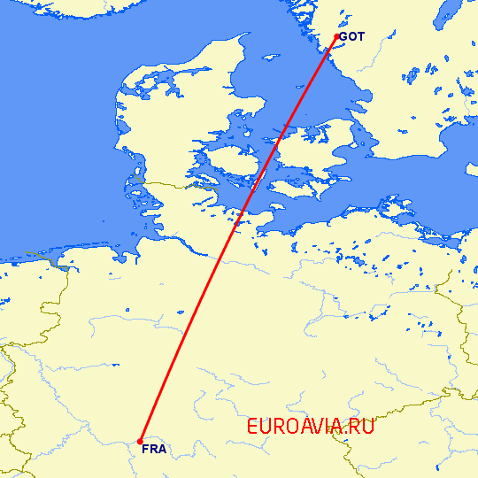 перелет Франкфурт на Майне — Гетеборг на карте