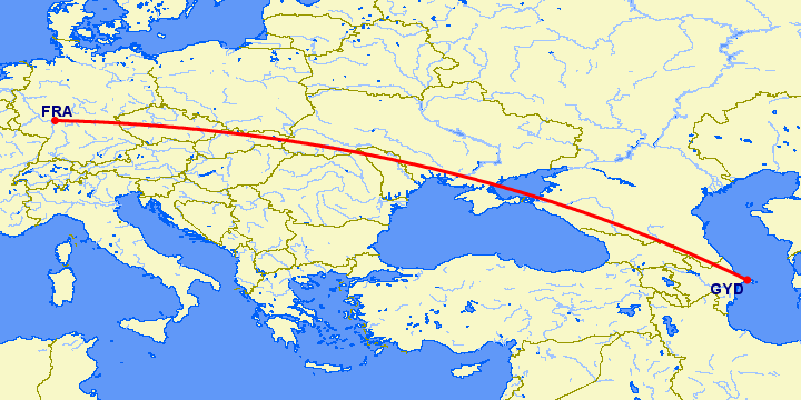 перелет Франкфурт на Майне — Баку на карте