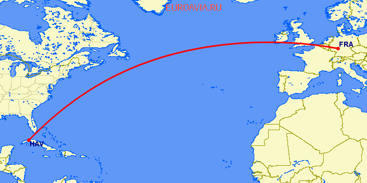перелет Франкфурт на Майне — Гавана на карте