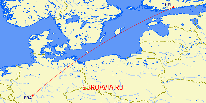 перелет Франкфурт на Майне — Хельсинки на карте