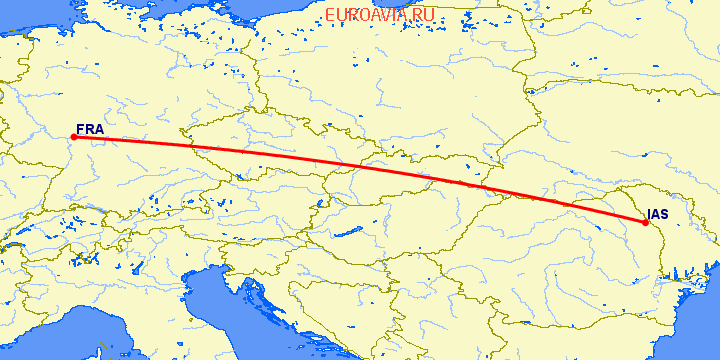 перелет Франкфурт на Майне — Иаси на карте