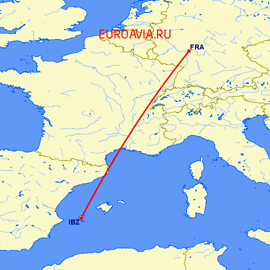 перелет Франкфурт на Майне — Ибица на карте