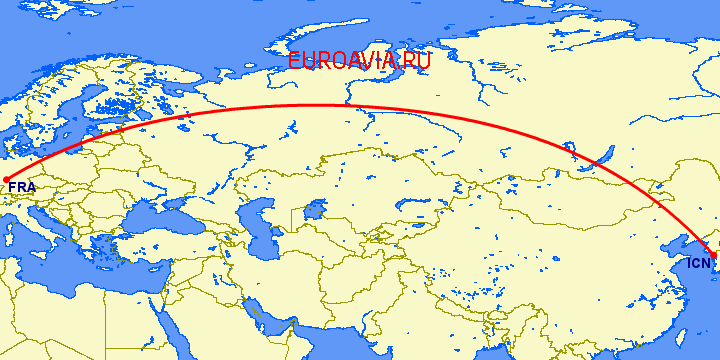 перелет Франкфурт на Майне — Сеул на карте