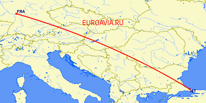 перелет Франкфурт на Майне — Стамбул на карте