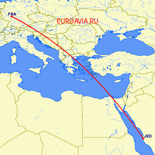 перелет Франкфурт на Майне — Джедда на карте