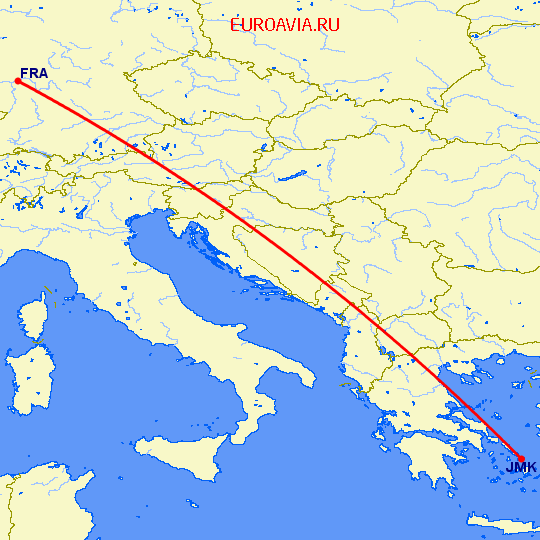 перелет Франкфурт на Майне — Миконос на карте