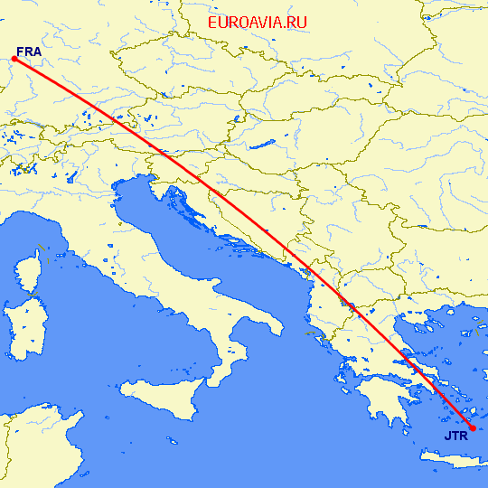 перелет Франкфурт на Майне — Санторини на карте