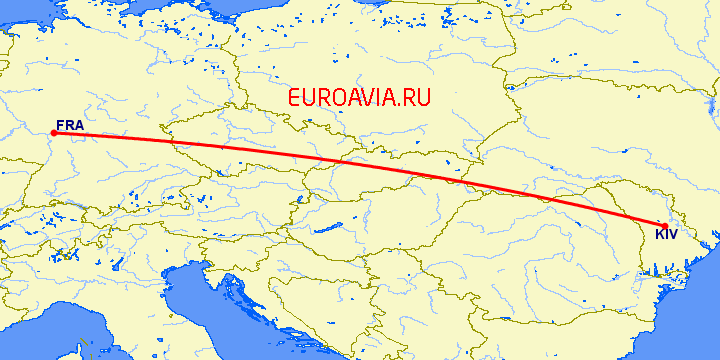 перелет Франкфурт на Майне — Кишинев на карте
