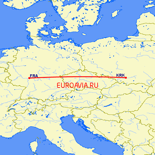 перелет Франкфурт на Майне — Краков на карте