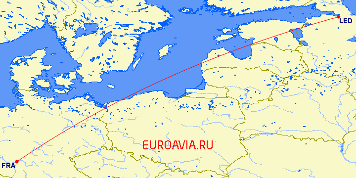 перелет Франкфурт на Майне — Санкт Петербург на карте