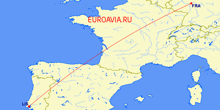 перелет Франкфурт на Майне — Лиссабон на карте