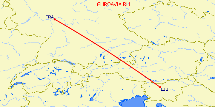 перелет Франкфурт на Майне — Любляна на карте