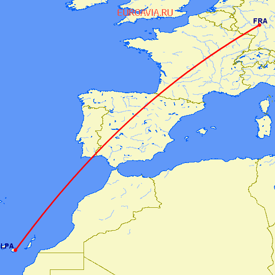 перелет Франкфурт на Майне — Лас Пальмас на карте