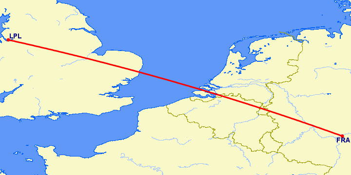 перелет Франкфурт на Майне — Ливерпуль на карте