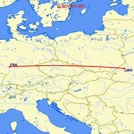 перелет Франкфурт на Майне — Львов на карте