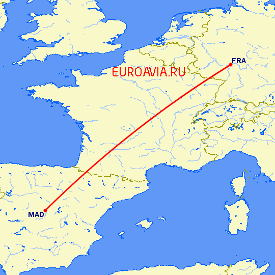 перелет Франкфурт на Майне — Мадрид на карте