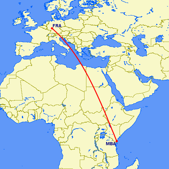 перелет Франкфурт на Майне — Момбаса на карте
