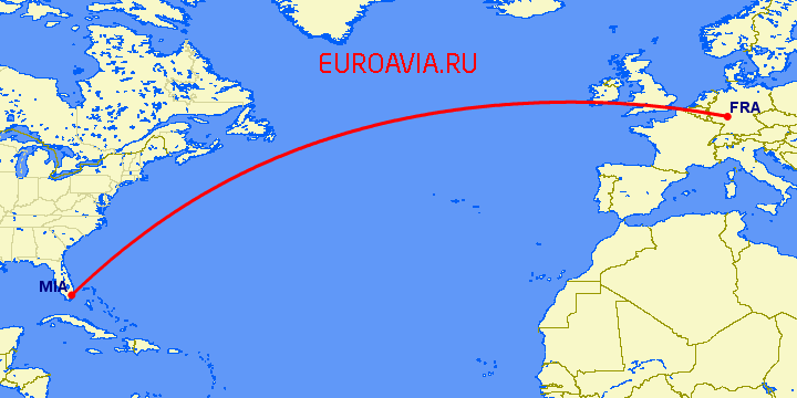 перелет Франкфурт на Майне — Майами на карте