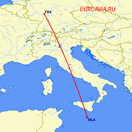 перелет Франкфурт на Майне — Мальта на карте