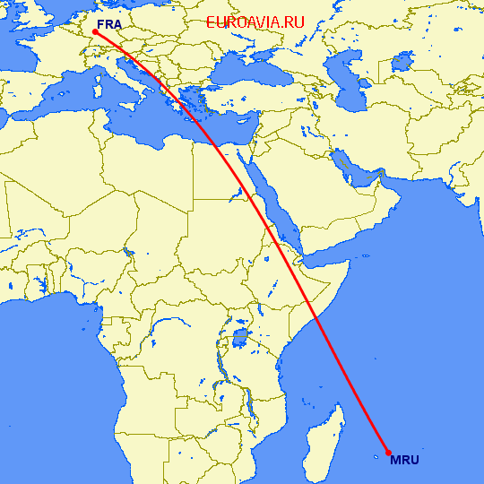 перелет Франкфурт на Майне — Порт Луис на карте