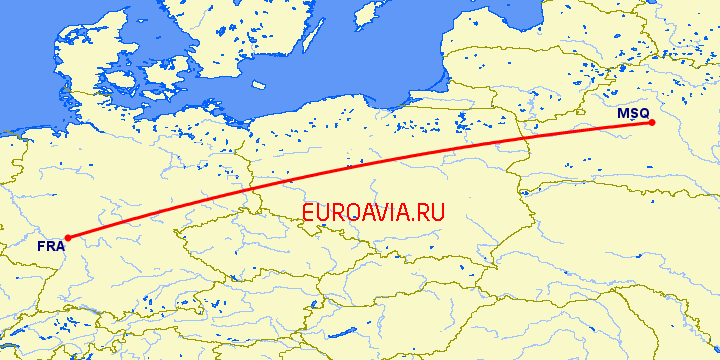 перелет Франкфурт на Майне — Минск на карте