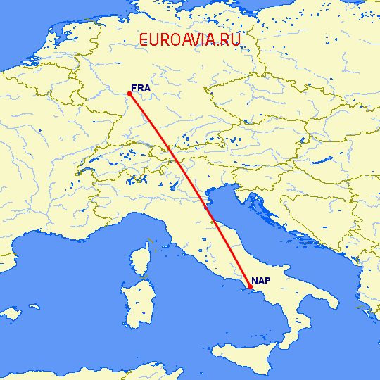 перелет Франкфурт на Майне — Неаполь на карте
