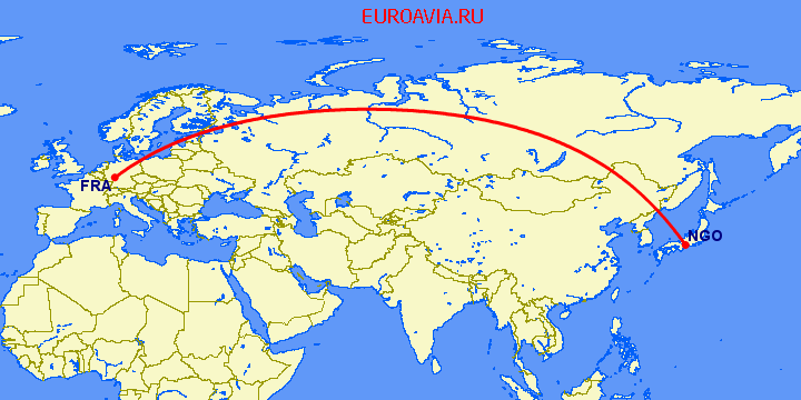 перелет Франкфурт на Майне — Нагоя на карте
