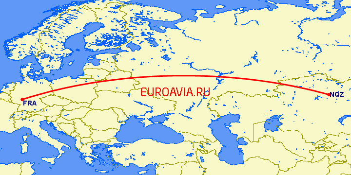 перелет Франкфурт на Майне — Нур-Султан на карте