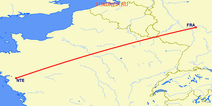 перелет Франкфурт на Майне — Нант на карте