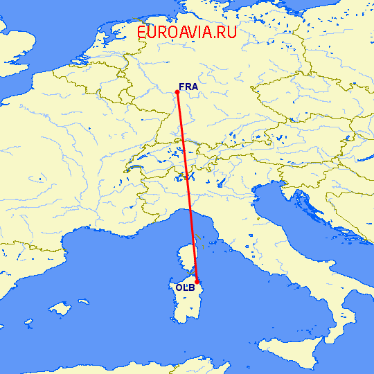перелет Франкфурт на Майне — Costa Smeralda на карте