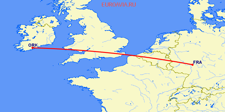 перелет Франкфурт на Майне — Корк на карте