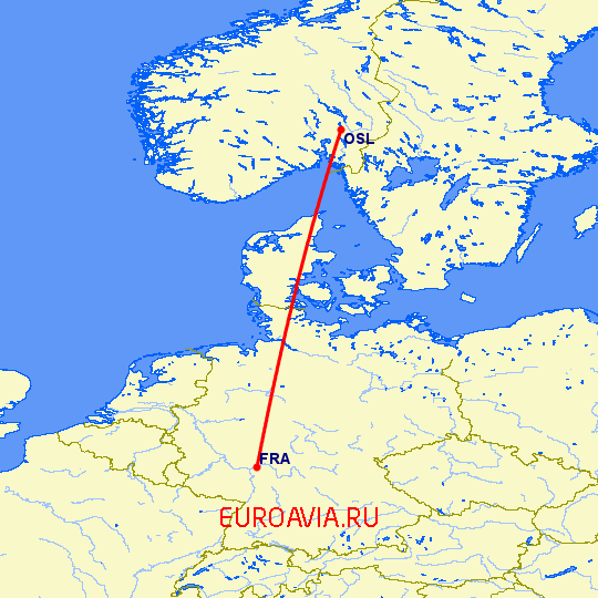 перелет Франкфурт на Майне — Осло на карте