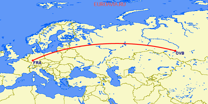 перелет Франкфурт на Майне — Новосибирск на карте
