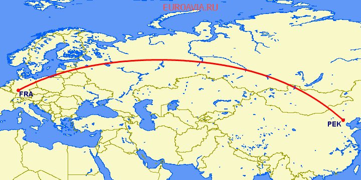 перелет Франкфурт на Майне — Пекин на карте