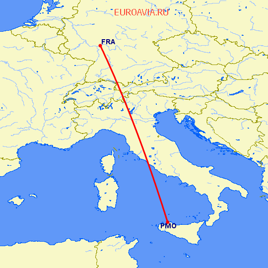 перелет Франкфурт на Майне — Палермо на карте